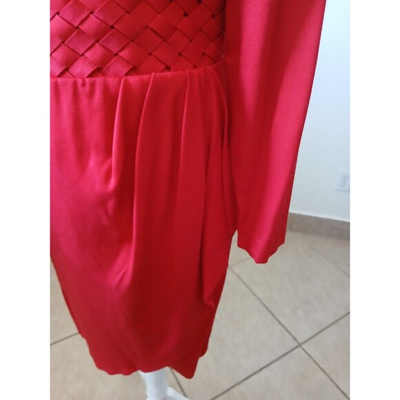 P.J. KLEIN Women's Dress Red Long Sleeve Round Neck 9/10 Office Career - Picture 9 of 16